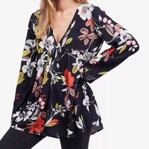 FREE PEOPLE Womens Black Floral Tunic Top